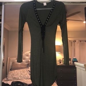 Green and black long sleeve dress